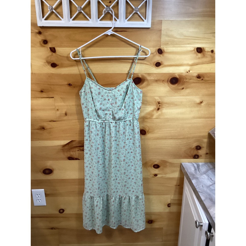Lavender Moon Mint Green Floral Clip Dot Midi Dress Small Boho Cottagecore Rose